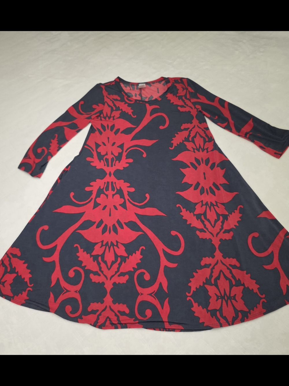 Women’s Black Dress with Red Floral Print - Casual A-Line